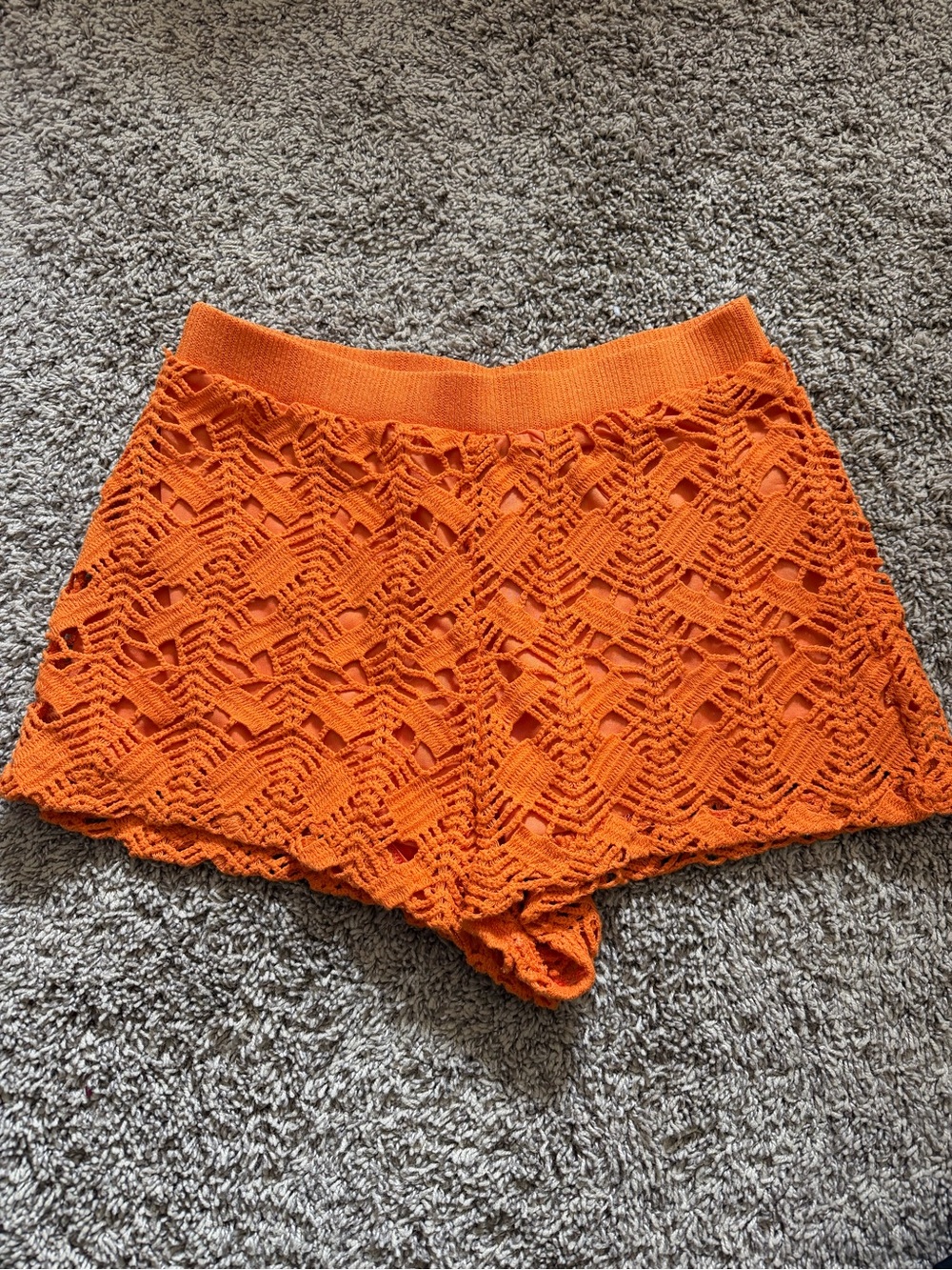 Zara Orange Crochet Knit Shorts